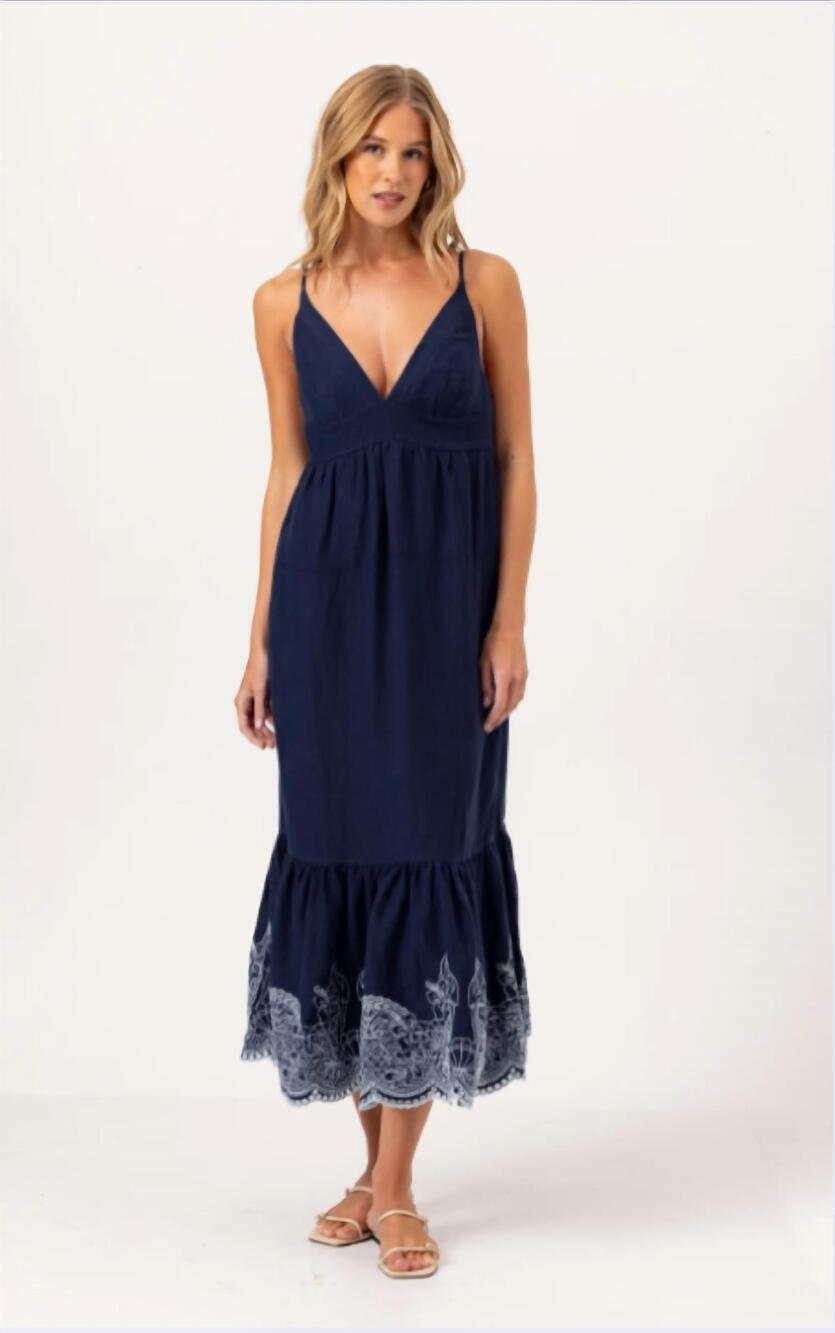 NEW SUNDAYS embroidered felton dress in navy
